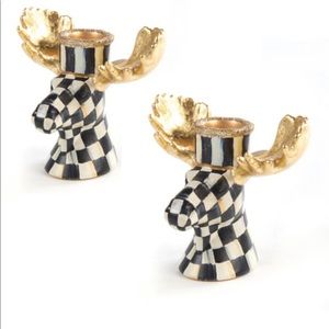 MacKenzie Childs Courtly Check Moose Candlesticks